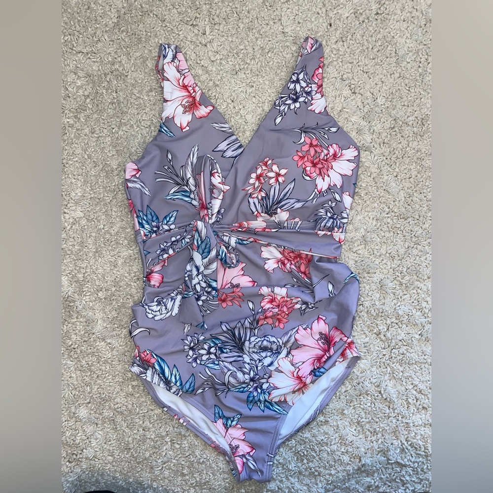 Pink Blush Maternity - Large (fits like M) - Floral one piece maternity swimsuit
